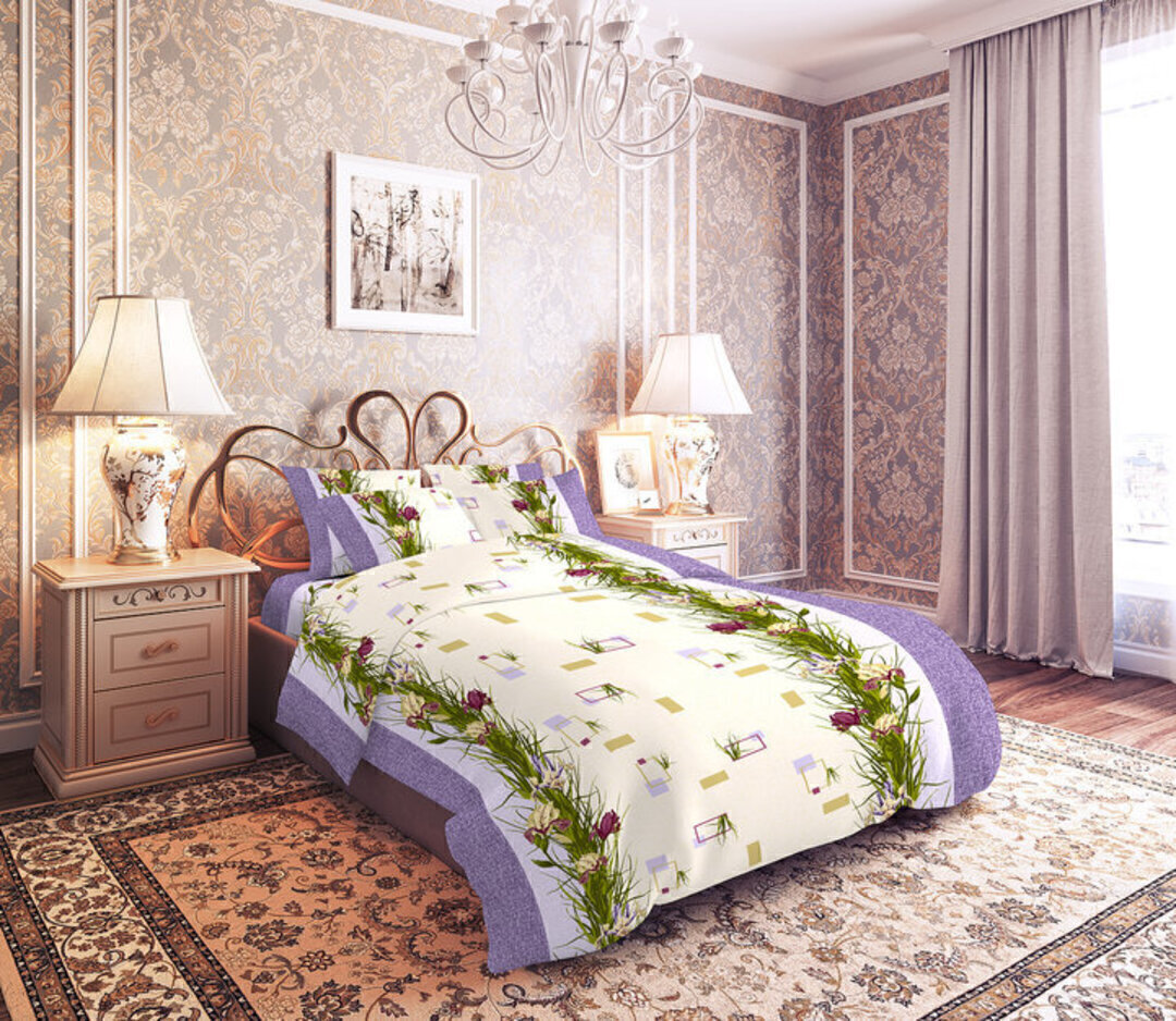 Простыня 1,5сп бязь 125 (150*210) Реноме <1095-1 Ирисы> (арт.35/103)