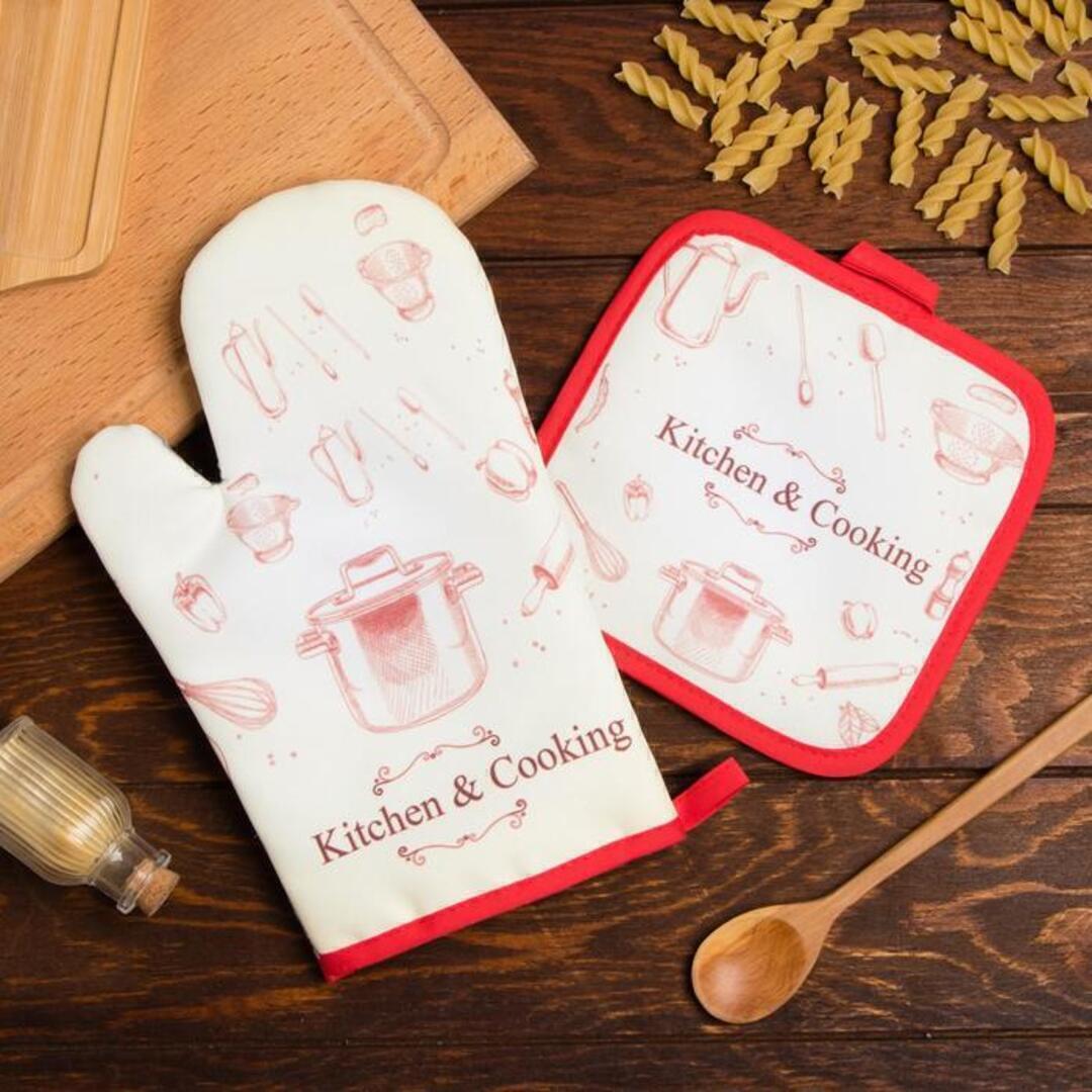 Набор кухонный 2 предмета (прихватка+рукавица) Доляна <5985611 Kitchen and cooking, прихватка 17*17+рукавица 26*16>